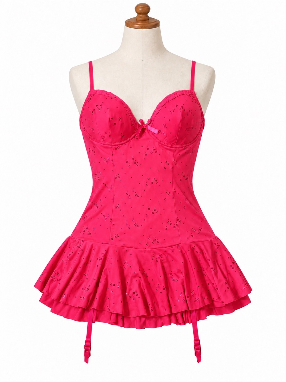 Victoria’s Secret Y2K Sexy Little Things Pink Sequin Garter Chemise Lace-Up Back